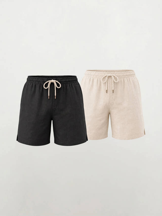 Pantaloncini con coulisse in 100% lino europeo — Confezione da 2