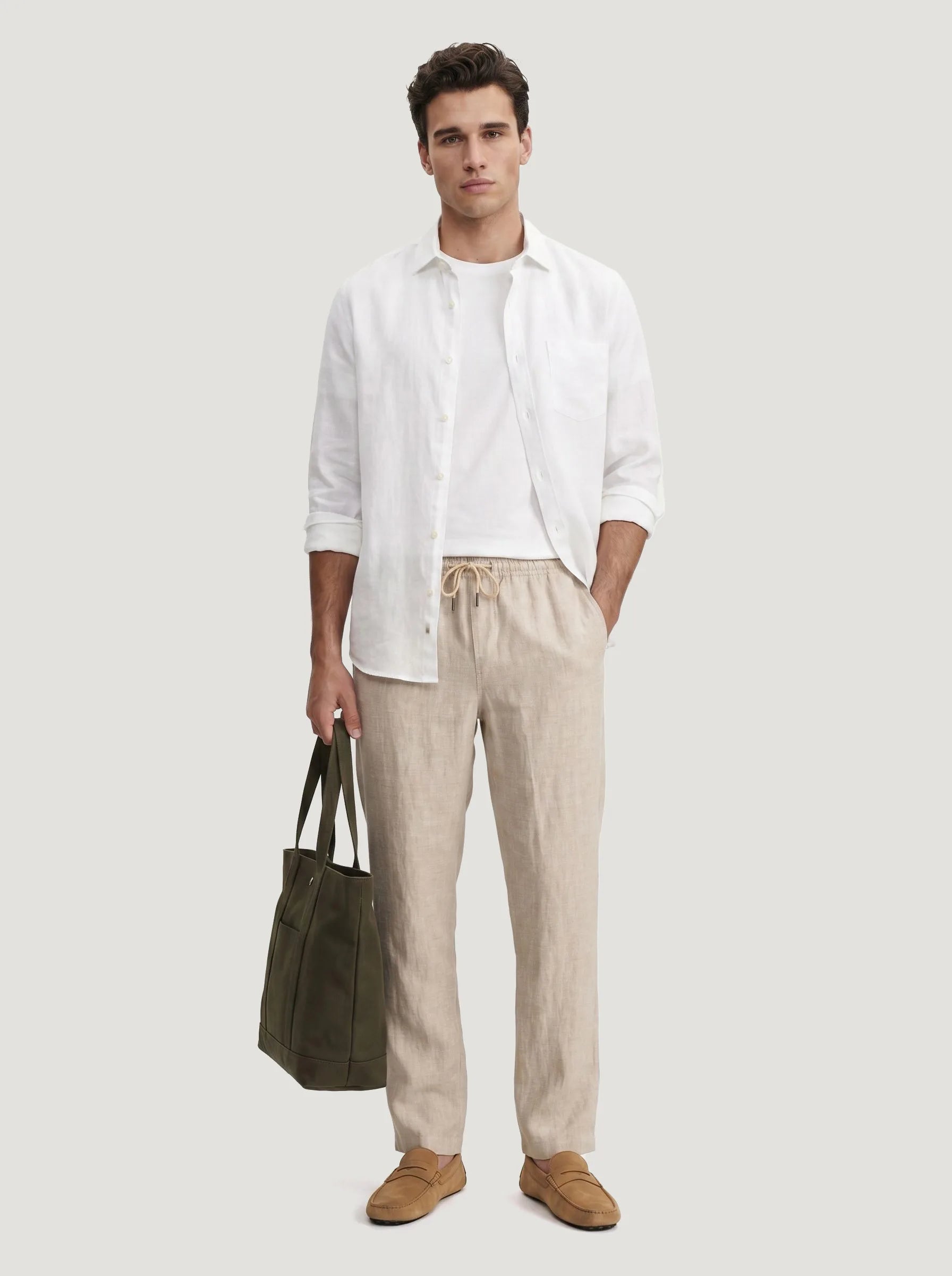 Pantalon à cordon en 100 % lin européen