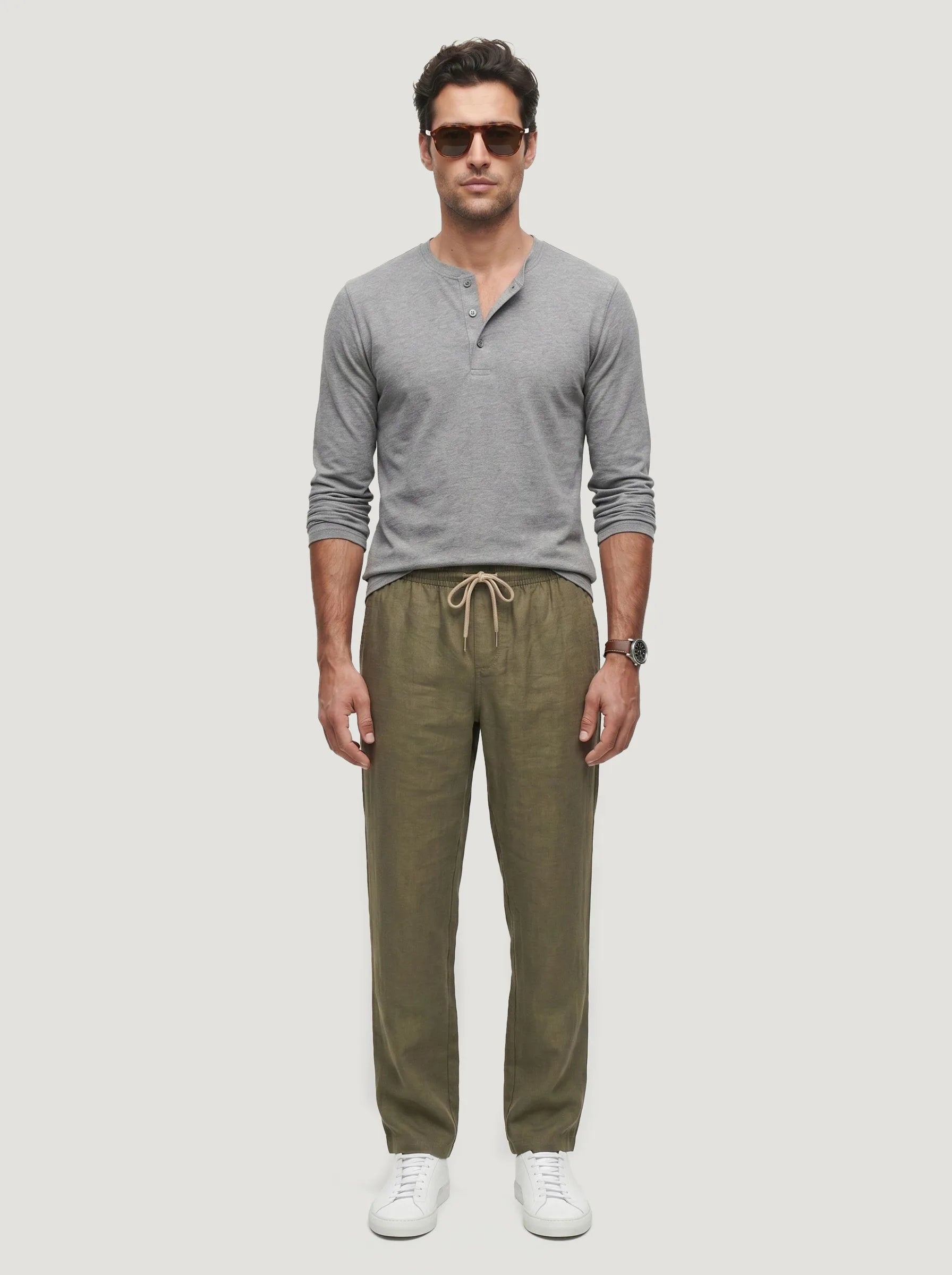 Pantalon à cordon en 100 % lin européen