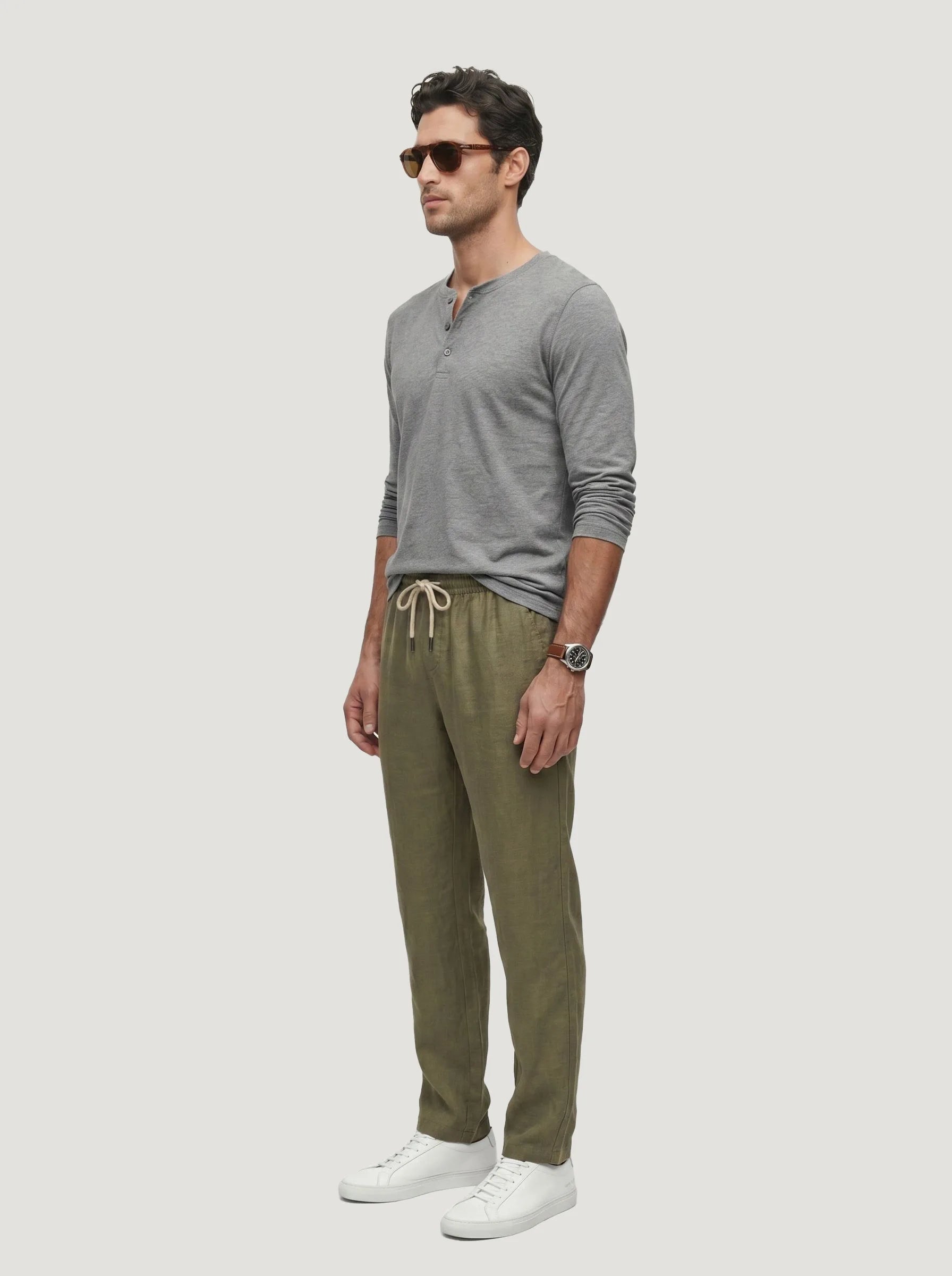 Pantalon à cordon en 100 % lin européen