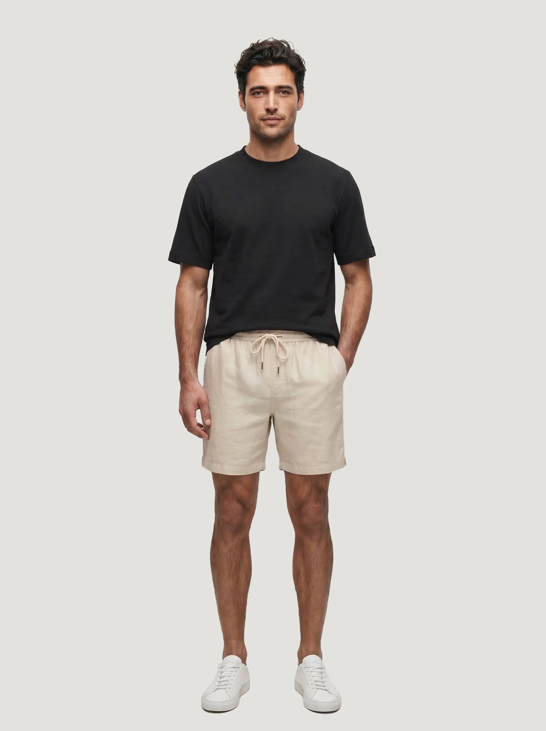 Shorts mit Kordelzug aus 100 % europäischem Leinen