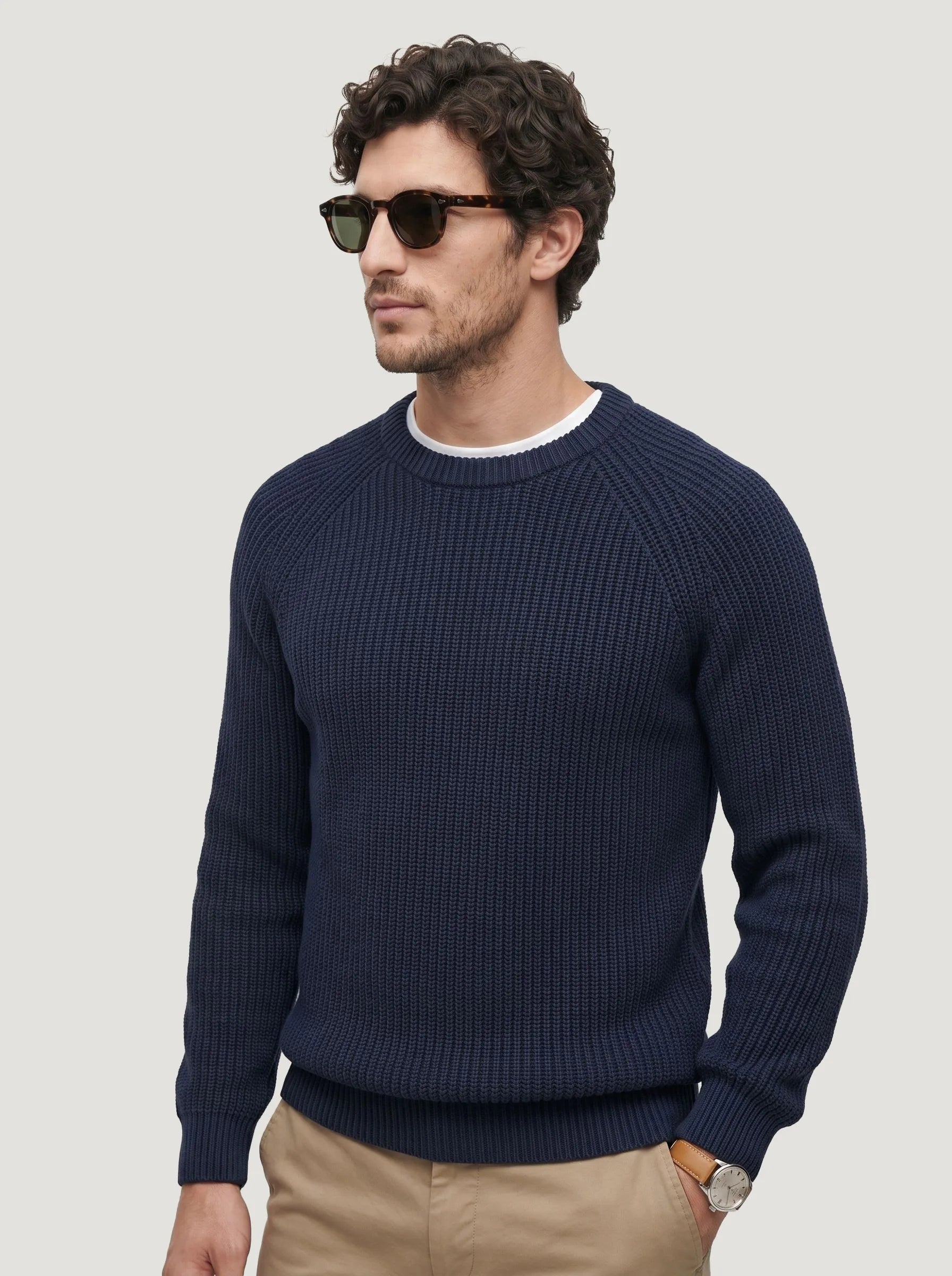 Maglione girocollo a coste in cotone biologico